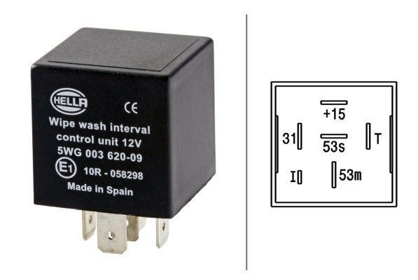 HELLA 5WG 003 620-097 Relais, Wisch-Wasch-Intervall - 12V - 6-polig - ohne Halter
