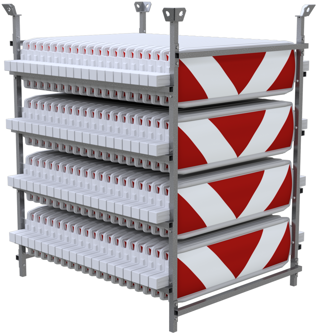 Schake 36055W2P-80-SET SET mit 80 Baken auf Lager- und Transportgestell Folie Typ RA2/B, pfeilförmig doppelseitig rechts- / linksweisend Wendebake Typ 60W