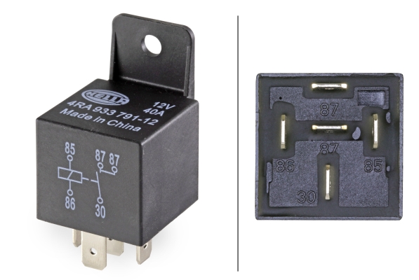 4RA_933_791-121 HELLA 4RA 933 791-127 Relais, Arbeitsstrom - 12V - 5-polig - Schließer - mit Halter - Menge: 40