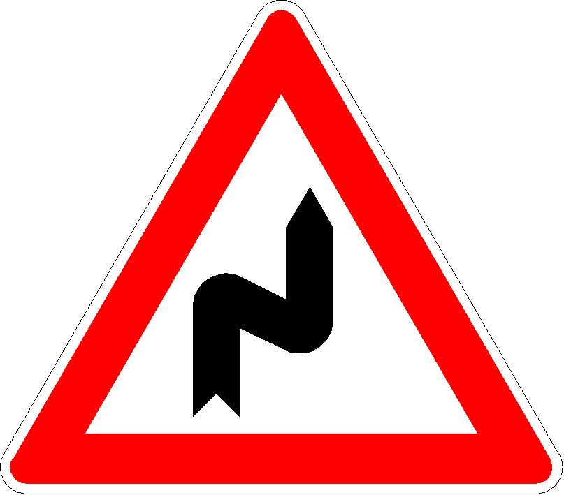 105-20 Doppelkurve, zunächst rechts VZ 105-20