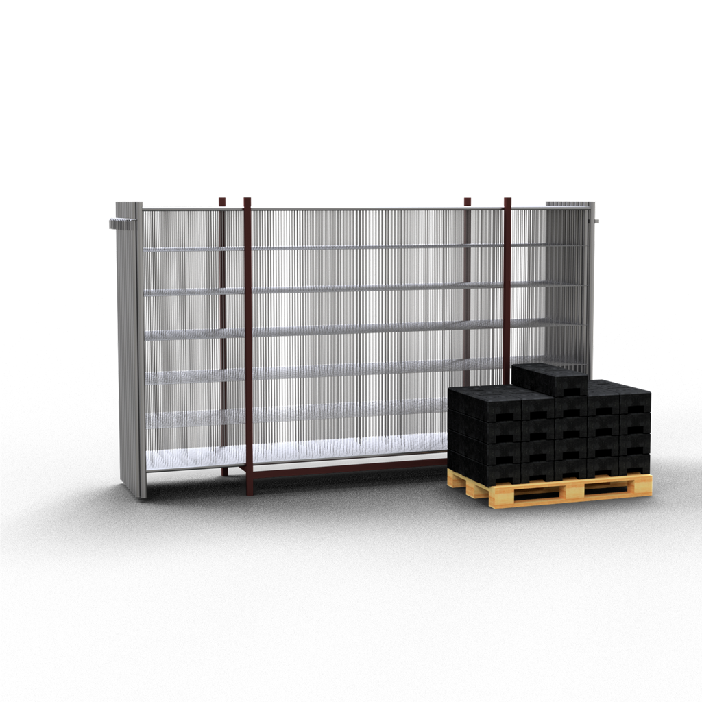 Schake SET zweiteilig mit 20 Bauzäunen und Zubehör auf Transportpaletten Mobilzaun ,,Cloud