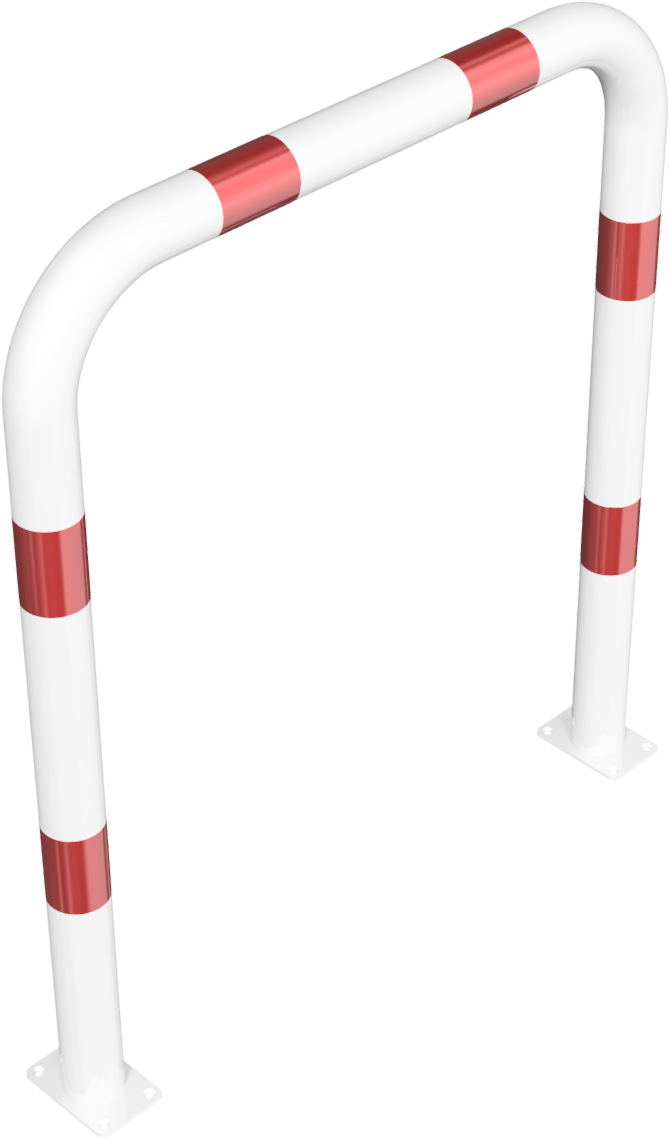Schake 477_09PB Rammschutzbügel Ø 76 x 2,6 mm ohne Querholm für Dübelbefestigung Gesamtbreite: 1000 mm Gesamthöhe: 1150 mm feuerverzinkt und weiß beschichtet

mit rot reflektierenden Leuchtstreifen