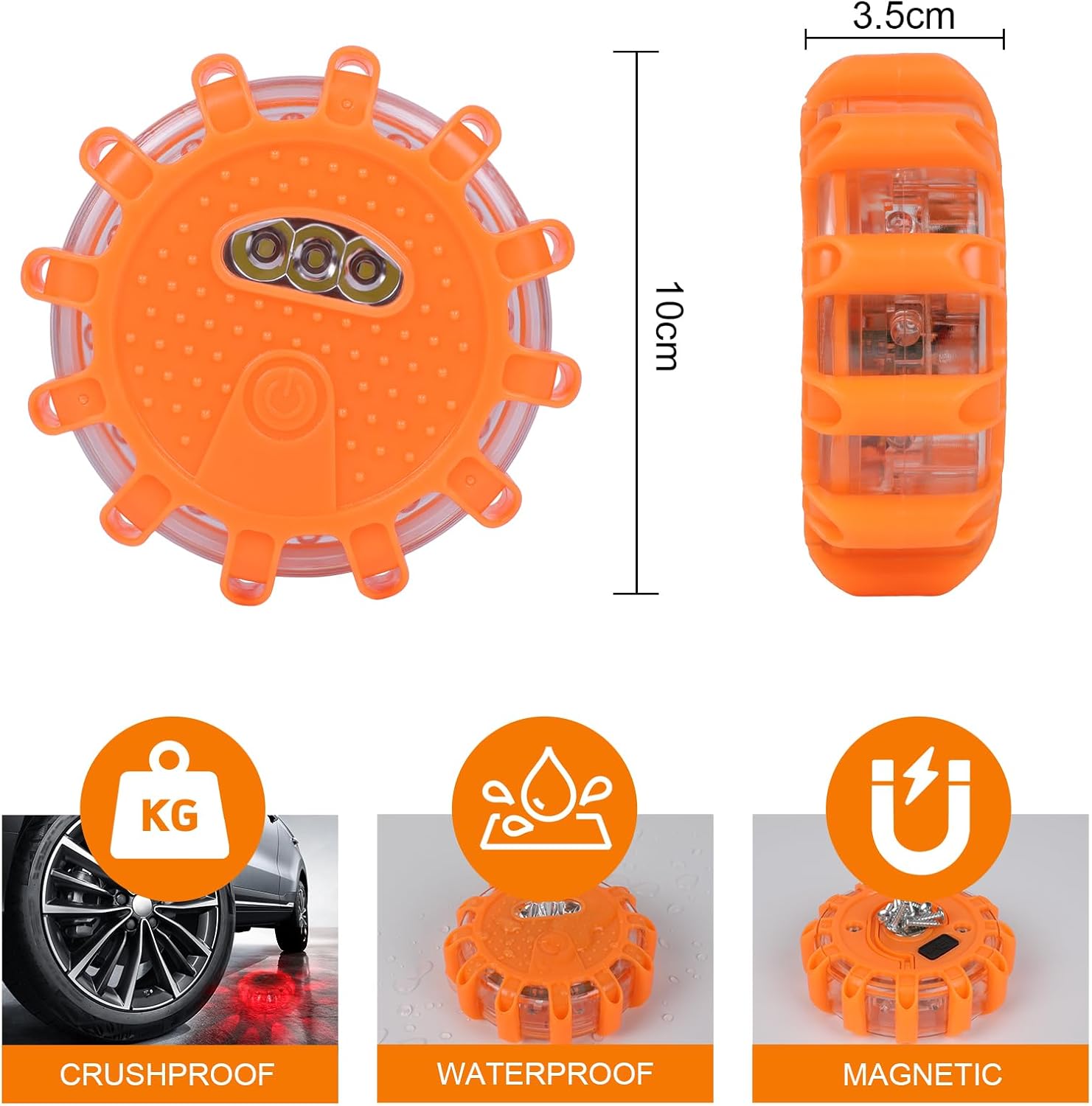LED Warnblitzleuchte, 3 Stück im Set, Akkubetrieb, Farbe: Orange, CE geprüft