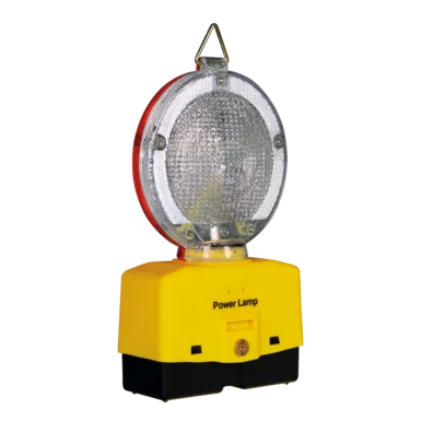 Baustellenleuchte, PowerLamp LED, Linse in rot  weiß (glasklar)