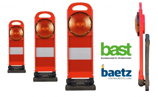Klapp-Bake, BASt-geprüft, FlashMax, rotes Panel mit gelber LED Leuchte