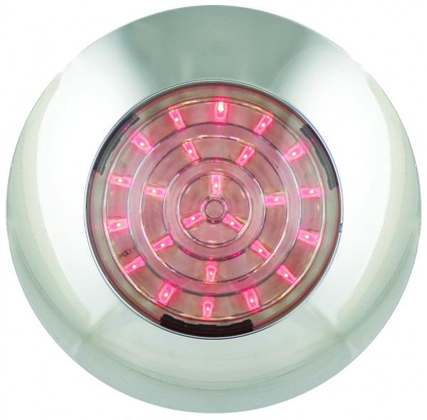 Runde LED Innenraumleuchte, verchromte Blende, rotes LED-Licht, 12 Volt, 17 mm hoch