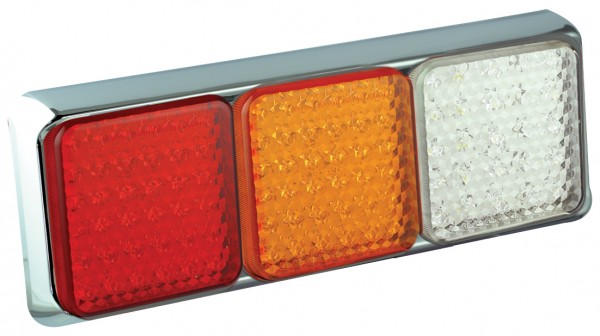 LED Kombinationsleuchte, Bremslicht, Rücklicht, Blinker, Rückfahrleuchte, Chrom, Serie 100