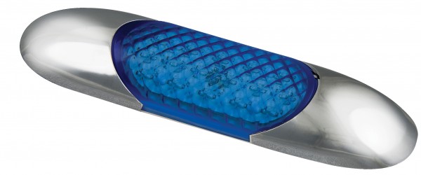 LED Innenraumleuchte, 100 mm lang, verchromte Endblenden, blau, 12 Volt