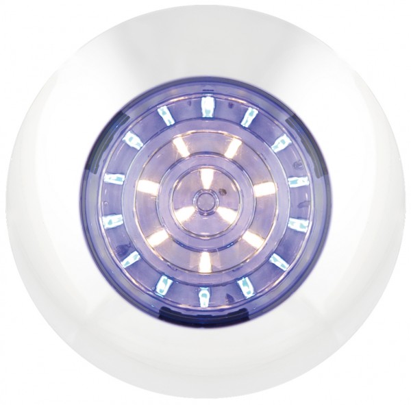 Runde LED Innenraumleuchte, weiße Blende, blaues u. weißes LED-Licht, 12 Volt, 17 mm hoch