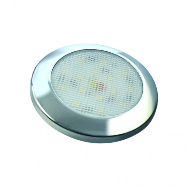 Runde LED Innenraumleuchte, verchromte Blende, warm weißes LED-Licht, 12 Volt, 9 mm hoch