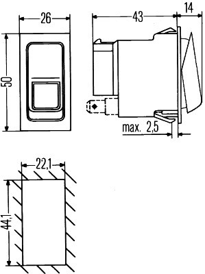 HELLA 6GM 007 832-197 Schalter - S26 - Wippbetätigung - Ausstattungsvar.: I->0 - Anschlussanzahl: 4